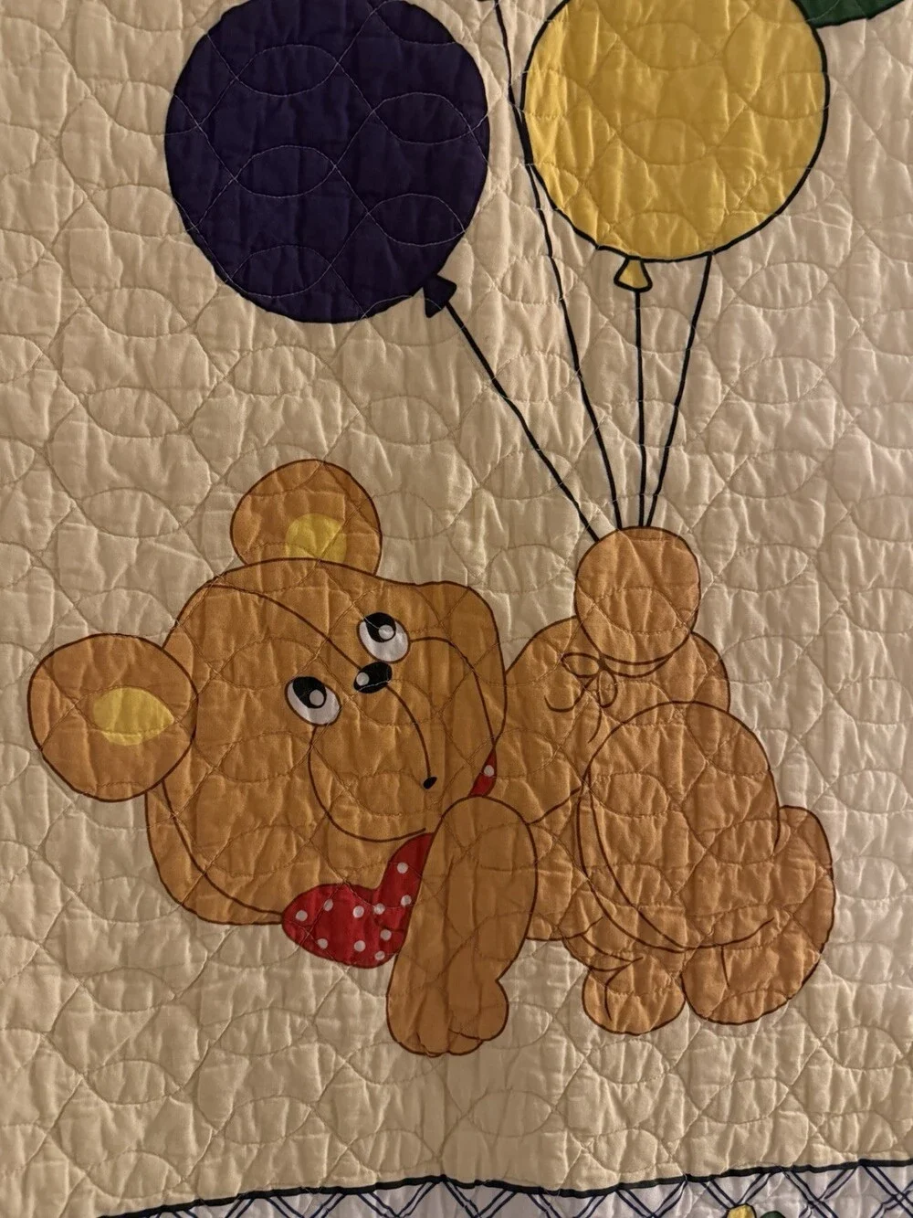 Vintage That’s Our Baby Quilt Baby Blanket Bear Balloons Crib 32x40 Vintage Blue